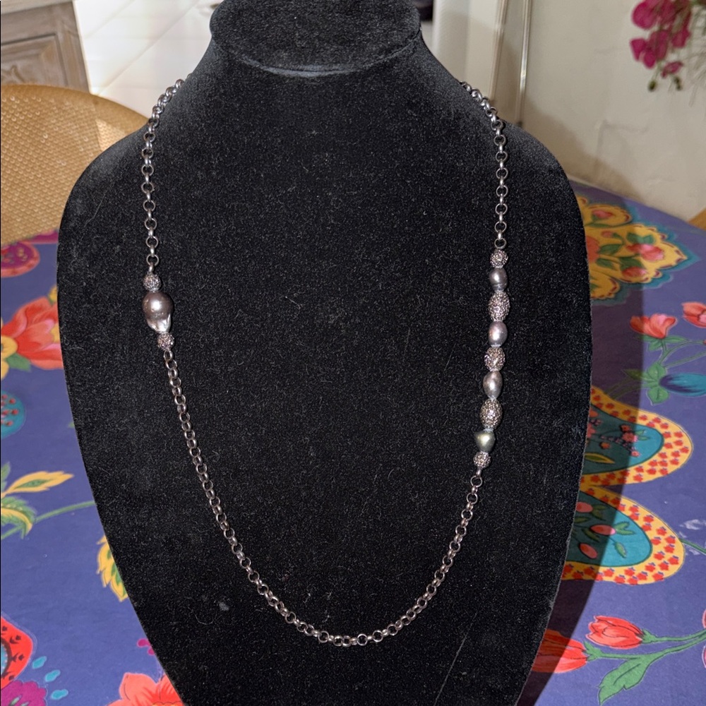 Tahitian pearl and lava rock necklace